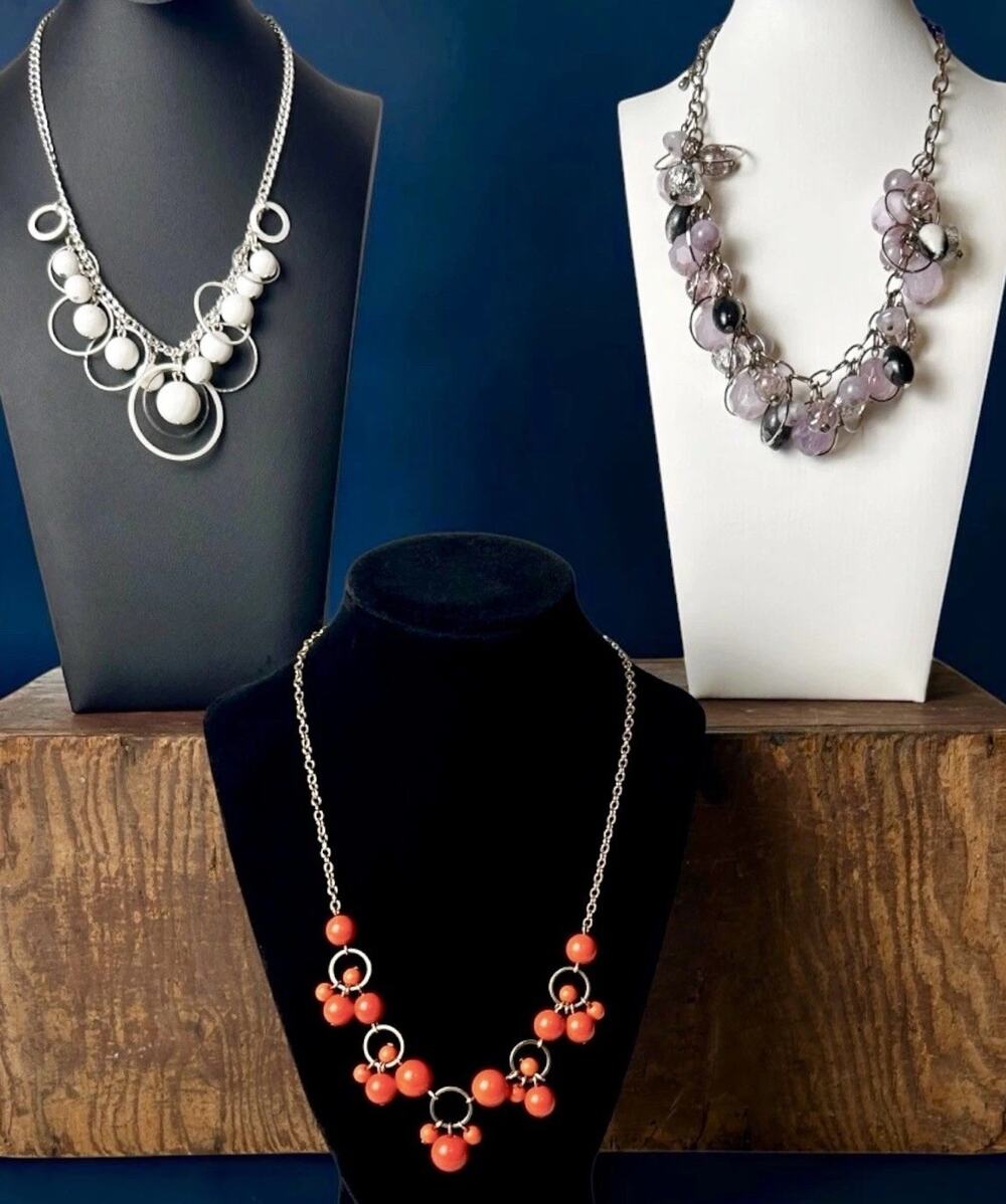 Vintage Beaded Necklace Lot Of 3 Cluster Bib Mod Summer Statement Y2K Bubbles